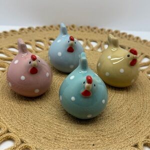 Vintage Ceramic Chicken Figurines Set Cottagecore set of four 2.5”